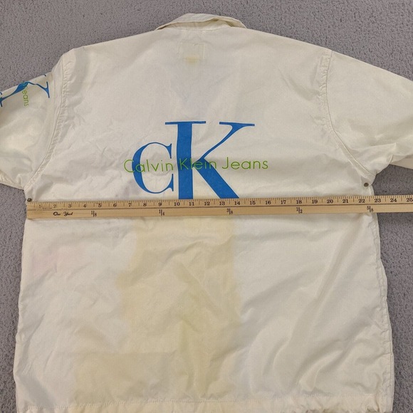 Calvin Klein Jeans Rain Coat Jacket Womens Large White Snap Button‎ Windbreaker - Picture 13 of 16